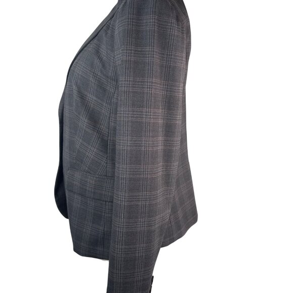 Talbots Grey Size 4 Plaid Two-Button Blazer Wool Blend - Picture 7 of 14